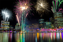 Load image into Gallery viewer, Sydney Vivid Festival | Fireworks | Night Sky | City | Landscape Photography | Wall Art
